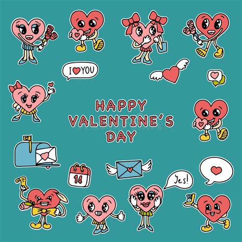 Trendy Groovy Valentines Day Sticker Set Retro Valentines Day 70s 60s