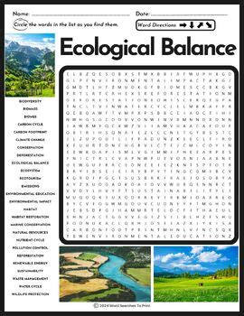 Ecological Balance Word Search Puzzle By Word Searches To Print Tpt