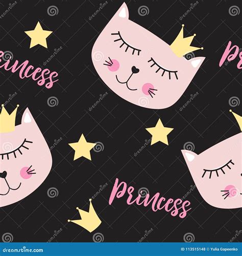 Liten Gullig Cat Princess Seamless Pattern Background