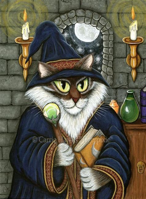 Wizard Cat Art Cat Painting Merlin Magician Sorcerer Fantasy Cat Art