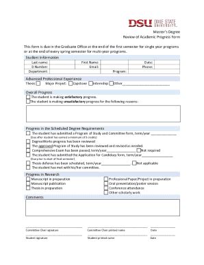 Fillable Online Master S Degree Review Of Academic Progress Form This