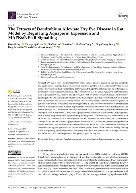 Pdf The Extracts Of Dendrobium Alleviate Dry Eye Disease In Rat Model By Regulating Aquaporin