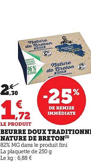 Promo Beurre Doux Traditionnel Nature De Breton Chez Hyper U