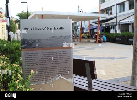 A sign with information about the history of the suburb of Marrickville ...