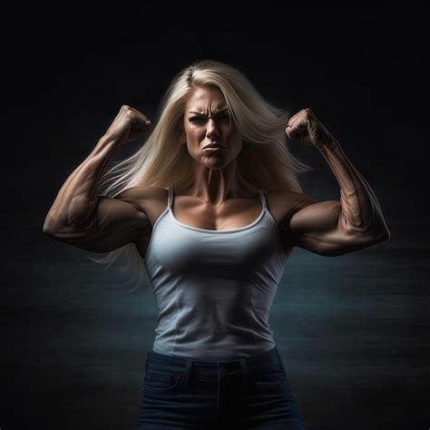 Premium AI Image A Woman With Long Blonde Hair And A White Tank Top Is Standing In Front Of A