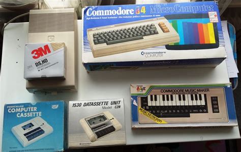 Commodore 64 In Original Box With Disc Drive 2x Datacassette Player Video Cable And Music