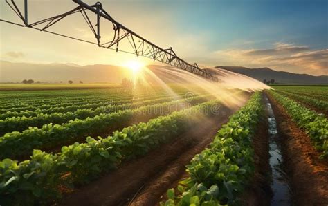 Crops Field Poster Irrigation System On Agricultural Soybean Field