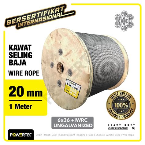 Jual POWERTEC Wire Rope Kawat Seling Baja 6x36 IWRC 20mm Ungalv 1