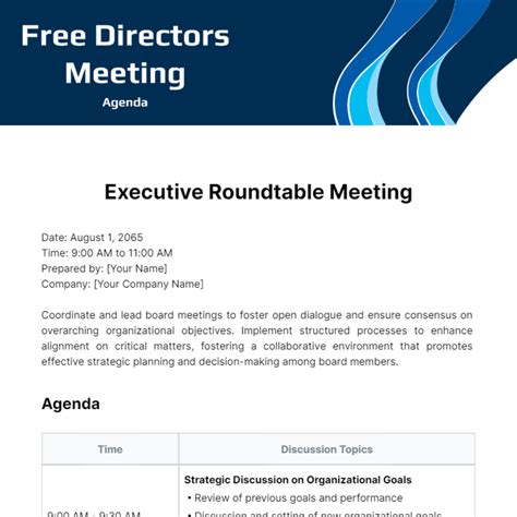 Free Directors Meeting Agenda Template To Edit Online