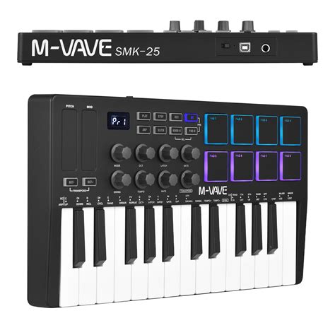 M WAVE 25 Key USB MIDI Keyboard Controller Backlit Pads Semi Weighted