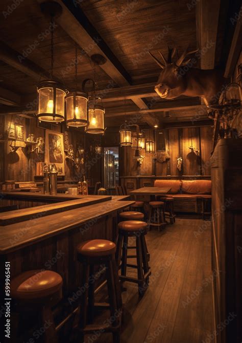 Vintage traditional cowboy pub interior for design. Generative AI Stock ...