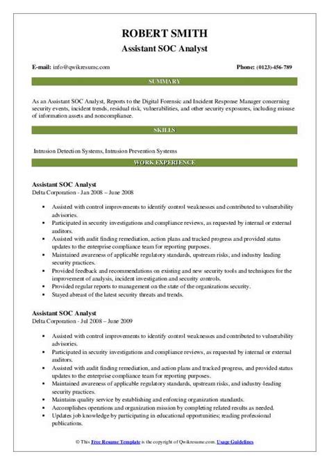 Soc Analyst Resume Samples Qwikresume