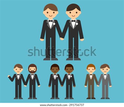 Set Cute Cartoon Gay Couples Holding Stock Vector Royalty Free