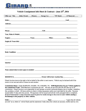 Fillable Online Vehicle Consignment Info Sheet Contract June