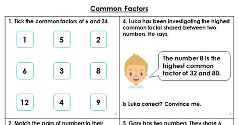 Year 5 Common Factors Lesson Classroom Secrets Classroom Secrets