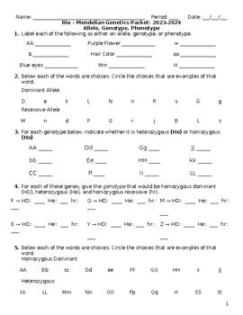 Biology Mendelian Genetics Packet By Abiologyteacher Tpt