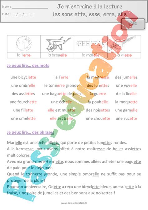 Leçon trace écrite ett err ell Son complexe confusion CE1