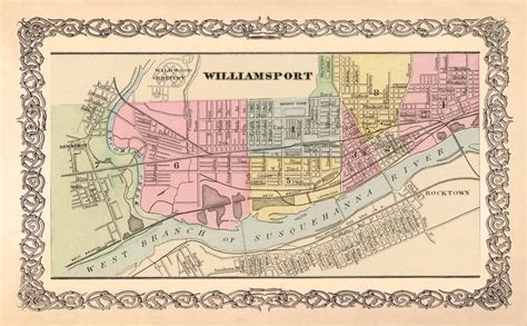 Williamsport Map Pennsylvania Old City Map Archival Print Etsy