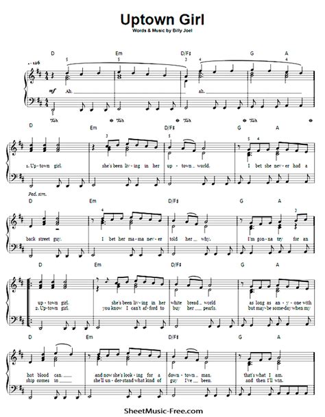 Uptown Girl Sheet Music Billy Joel - ♪ SHEETMUSIC-FREE.COM