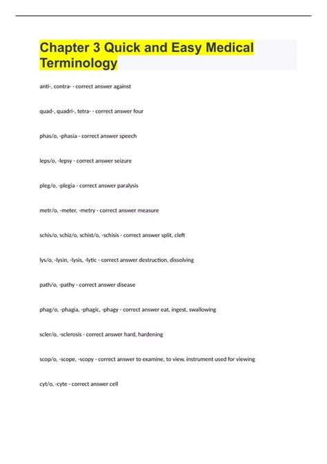 Chapter 3 Quick and Easy Medical Terminology - Medical Terminology