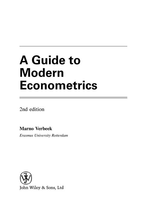 Verbeek 2007 A Guide To Modern Econometrics Viktigt A Guide To Modern Econometrics 2nd