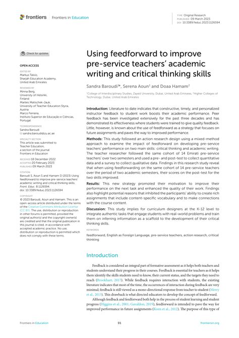 Pdf Using Feedforward To Improve Pre Service Teachers Academic