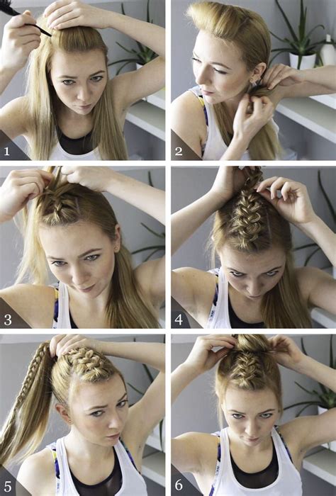 Dutch Braid Topknot Hairstyle Braided Hairstyles Easy Volleyball Hairstyles Sporty Hairstyles