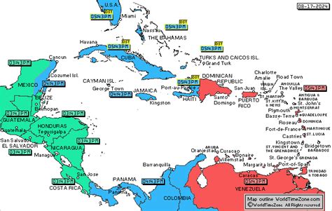 Map of Caribbean and map of Central America with Time-Local Time across ...