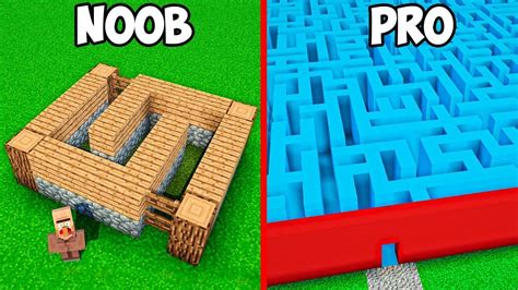 NOOB Vs PRO GIANT MAZE BUILD CHALLENGE In Minecraft Villagers Built