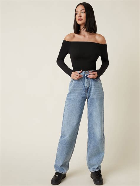 Shein X Antonella Shein Basics Cotton Off Shoulder Solid Form Fitted