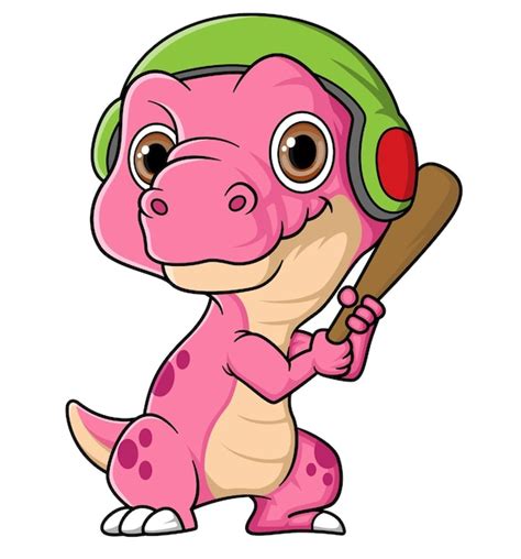 Premium Vector Cartoon Funny Baby Tyrannosaurus Dinosaur Playing Baseball