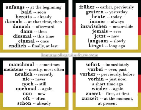 Four Different Types Of German Words In Black And White With Yellow