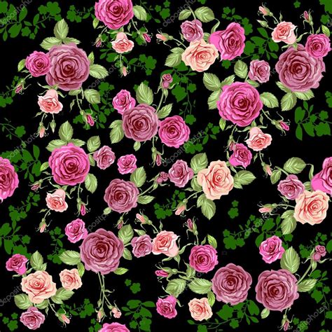 roses seamless pattern  dark background stock vector  paprika