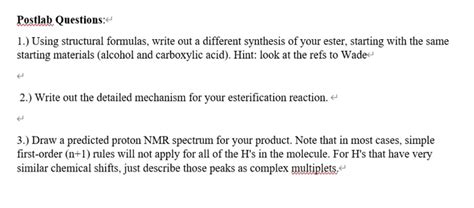 Solved Postlab Questions Using Structural Formulas Chegg