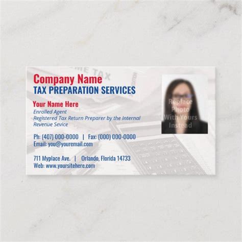 Tax Preparing Preparer Photo Business Card Photo