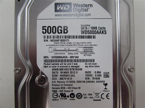 Western Digital WD5000AAKS-00V1A0 500GB 7200 RPM 16MB SATA Hard Drive ...
