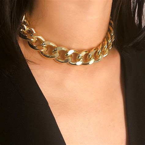 Achat Collier Cha Ne Grosse Maille Gros Maillons Chunky Dor Or