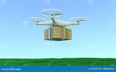 Drone Pizza Delivery Drone Carrying Pizza Boxes 3D Rendering Stock