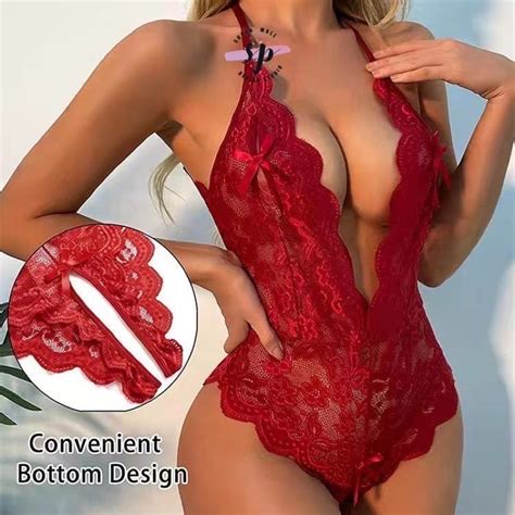 Lingerie Sexy Rendada Body Presente Aberturas Frontal E Pingente