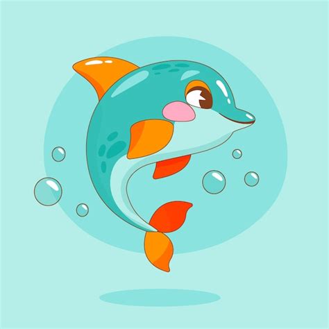 Handgezeichnete Delphin Cartoon Illustration Premium Vektor