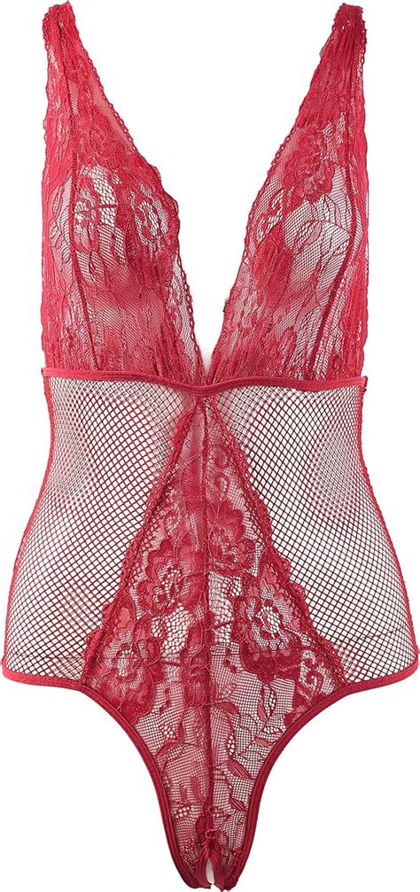 Women S Lingerie Teddy Nightwear Halter One Piece Lace Babydoll Bodysuit M Wine Red At Amazon