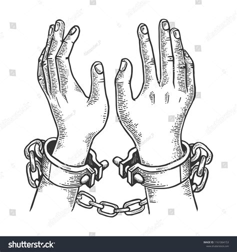 Hands Handcuffs Engraving Vector Illustration Scratch Stock Vector Royalty Free 1161064153