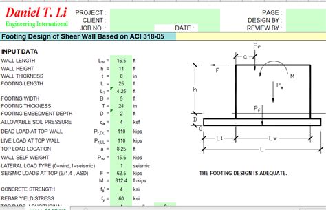 Footing Design Of Shear Wall Based On ACI 318 05 Civil MDC