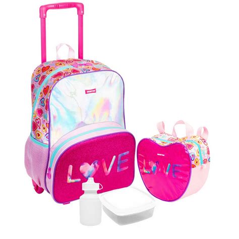 Kit Mochila Escolar Rodinhas Feminina Menina Juvenil Infantil D X Love