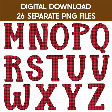 Red Buffalo Plaid Alphabet Bundle PNG Christmas Sublimation Etsy