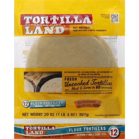 TortillaLand Tortillas Uncooked Flour Medium Soft Taco Size 12 Each