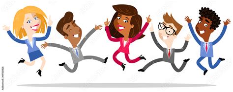 Vector illustration of cartoon business people jumping and ... - Clip ...