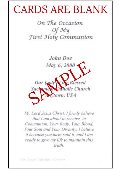 Sacco Company Personalized Prayer Cards Printable Communion Prayer