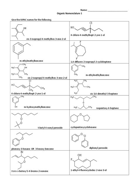 Organic Nomenclature 1 Chemsheets