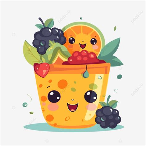 Fruit Cup Vector, Sticker Clipart Cup Of Fruit With A Cartoon Smile ...